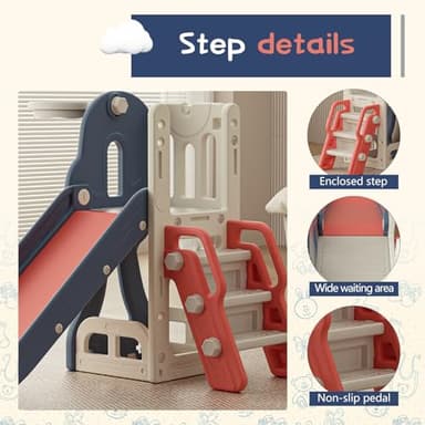 Toddler Slide,Kids Climber Slide with Storage Space and Non-Slip Steps,Indoor Outdoor Playset with Basketball Hoopa and Telescope,Slide for Toddlers Age 1-3 (Red) - Image 3