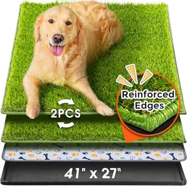 Hompet Dog Grass Pad with Tray Large, 41"x27", 2 Reusable Artificial Turf for Dogs Potty, Waterproof Non-Slip Washable Pee Pads, Quickly Absorbency Portable Dog Litter Box for Indoor/Outdoor Use - Image 1