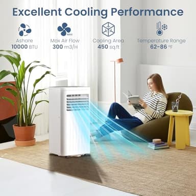 ZAFRO Portable Air Conditioners, 10000 BTU, 3 in 1 Portable AC Unit with Window Kits, Fan & Dehumidifier Modes, Cools up to 450 Sq.Ft, LED Display/Remote Control, 24H Timer for Living Room, Bedroom - Image 5