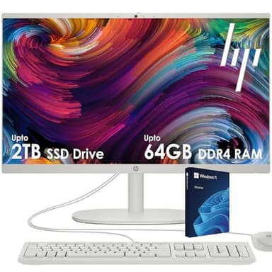 HP All-in-One Desktop PC| 12GB RAM| 1TB PCIe SSD| 22" Full HD Display, Anti-Glare| Intel Dual-core Processor| KB&Mouse| HDMI, USB-C, Wi-Fi 6| Windows 11 | Cashmere White| for Business & Personal Use - Image 1