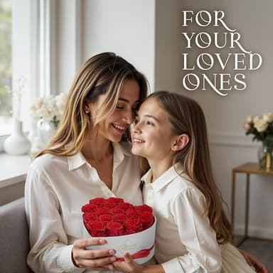 GLAMOUR BOUTIQUE Preserved Roses in a Box - Gifts for Her, Wife & Mom, Rose Flowers Forever Decor for Birthday Gift, Get Well Flower Bouquet Cased in White Box with Cover - Red - 16-Piece - Image 6