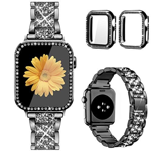 Mesime Compatible for Apple Watch Band with Screen Protector Case, Jewelry Replacement Bands 46mm 45mm 44mm 42mm 41mm 40 mm 38mm 2 Pack Protective Cover for iWatch Series 11/10/9/8/7/6/5/4/3/2/1/SE Women - Image 1