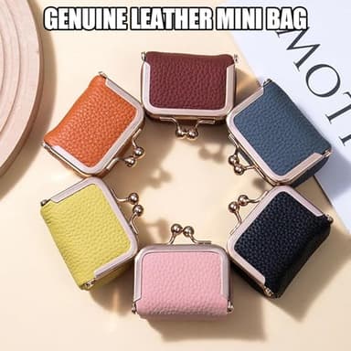 noxozoqm Genuine Leather Mini Jewelry Box,Mini Jewelry Organizer for Women,Portable Vintage-inspired Genuine Leather Coin Purse Jewelry Case with Kiss Lock,Mini Travel Jewelry Case Organizer (Pink) - Image 2