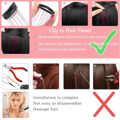 Hair Tinsel Pack of 12 Pcs Colorful Glitter Hair Accessories 20 Inch Clip in Hair Tinsel Extensions Fairy Hair Accessories Party Kit for Women Girls Kids (12Pcs,Colorful#) - Image 5