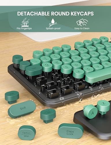 Wireless Keyboard and Mouse Combo - Cute Typewriter Keyboard with Detachable Wrist Rest, Retro Round Keycaps, Foldable Legs, 2.4GHz Keyboards for PC Laptop, Mac, Windows - Trueque (Black and Green) - Image 6