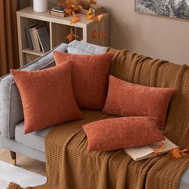 MIULEE Pack of 2 Couch Throw Pillow Covers 18x18 Inch Fall Soft Burnt Orange Chenille Pillow Covers for Sofa Living Room Solid Dyed Pillow Cases - Image 2