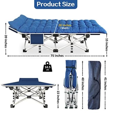 COLMERD Camping Cot 2 Pack with Comfortable Mattress Cots for Sleeping with Pad Heavy Duty Camping Bed 2 Person Sleeping Cot Include Carry Bag Camping Cots for Adults Vacation Outdoor - Image 3