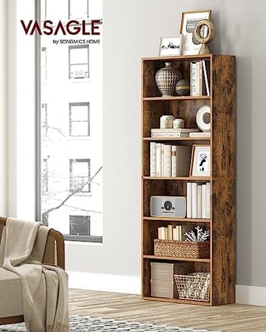 VASAGLE CUSTOS Collection - Bookshelf, 6-Tier Bookcase, Book Shelf, Open Storage Shelf, 9.4 x 23.6 x 63.3 Inches, for Living Room, Home Office, Dinning Room, Rustic Brown ULBC166X01 - Image 2