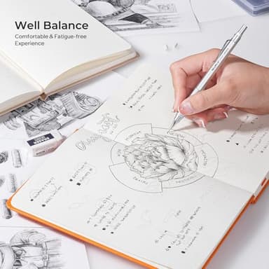 Nicpro 0.9 mm Metal Mechanical Pencil Set with Case, with 3PCS MP1000 0.9mm Drafting Pencil, 8 Tubes HB Lead Refills, 3PCS Eraser, Erasers Refills for Artist Writing, Drawing, Sketching, Silver - Image 5
