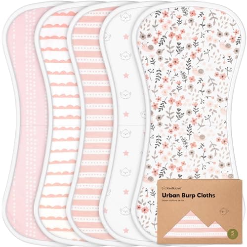 Organic Burp Cloths Baby Boy & Girl - 5-Pack Super Absorbent Cotton Burping Cloths for Babies, Soft & Plush Newborn Spit Up Rags, Infant Towels for Milk Spit Up, Unisex, Large 21" x 10" (Sweet Charm) - Image 1