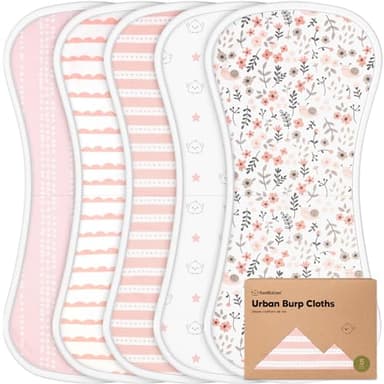 Organic Burp Cloths Baby Boy & Girl - 5-Pack Super Absorbent Cotton Burping Cloths for Babies, Soft & Plush Newborn Spit Up Rags, Infant Towels for Milk Spit Up, Unisex, Large 21" x 10" (Sweet Charm) - Image 1