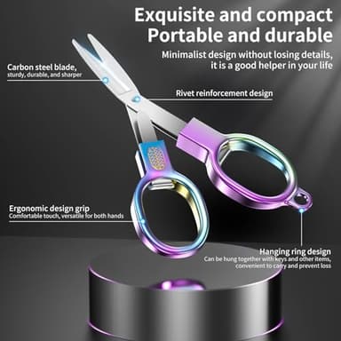 Stainless Steel Mini Folding Scissors - 2 Piece Portable Travel Scissors for Home, Office, Outdoor, Craft Use - Image 2