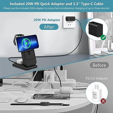 DDUAN Foldable Wireless Charging Station: 3-in-1 Charger Stand with 5000mAh Portable Power Bank for iPhone 16/15/14/13/12 - Removable Battery Pack for Apple Watch (Black) - Image 6