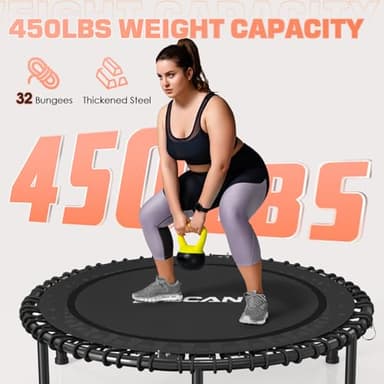 BCAN 40" Adult Fitness Trampoline with Durable Bungees, Stable & Quiet Exercise Rebounder,Great Mini Trampoline for Indoor/Garden Workout - Black - Image 3