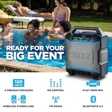 ION Block Rocker - Portable Bluetooth Outdoor Party Speaker with Karaoke Microphone, Battery, 4 Speakers, Radio, USB Port, App, Water-Resistant, 120W - Image 2