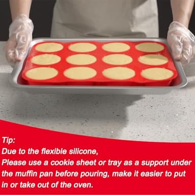 Redfly Silicone Muffin Pan & Cupcake Pans for Baking - 12 Cup Regular Size BPA Free Egg Bites Molds - Image 2