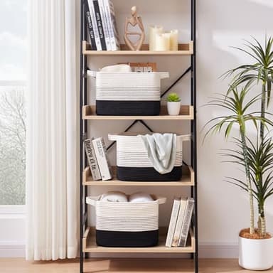 OIAHOMY Storage Basket, Woven Baskets for Storage, Cotton Rope Basket for toys,Towel Baskets for Bathroom - Pack of 3, Gradient Dark - Image 2