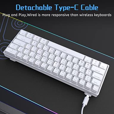 DIERYA 60% Mechanical Keyboard, DK61se Wired Gaming Keyboard with Blue Switches, LED Backlit Ultra-Compact 61 Keys Mini Office Keyboard for Windows Laptop PC Gamer Typist（White） - Image 5