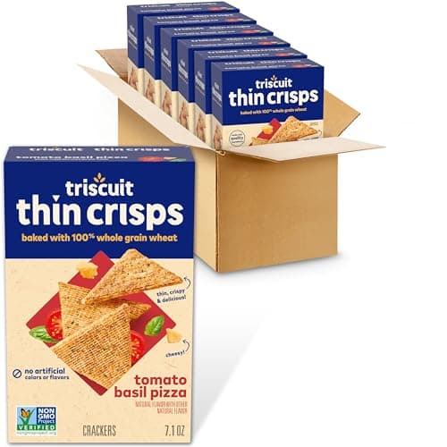 Triscuit Thin Crisps Tomato Basil Pizza Whole Grain Wheat Crackers, Lunch Snacks, Bulk Snack Crackers, 6-7.1 oz Boxes - Image 1