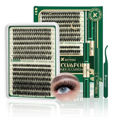 KEYYOU Lash Clusters Kit DIY Lash Extension Kit 280pcs Soft Lash Clusters 60D+80D D Curl Easy to Apply with Bond and Seal Applicator Remover Eyelash Extension Kit at Home(RMkit-60D80D-D-10-18mix) - Image 1