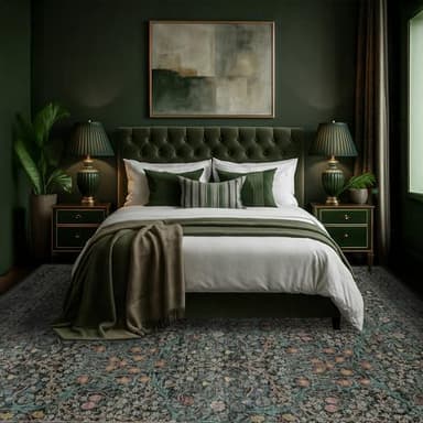 Washable Dark Green Rug for Living Room - 9x12 Large Area Rug for Dining Room Under Table, Bedroom, Soft Low Pile Non-Slip Stain Resistant Carpet - Vintage Floral Design (9x12 Dark Green) - Image 3