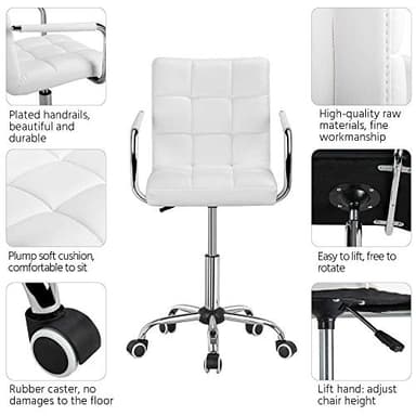 Yaheetech White Desk Chairs with Wheels/Armrests Modern PU Leather Office Chair Midback Adjustable Home Computer Executive Chair 360° Swivel - Image 4