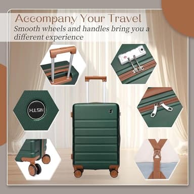 Hulsin 3 Piece Luggage Sets,Hardshell Suitcase with Spinner Wheels,Rolling Travel Suitcases Sets,Hardside Luggage Sets for Women and Men (Green, 3PCS Set) - Image 2