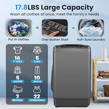 Nictemaw 17.8 lbs Portable Washing Machine, 2.4 Cu.ft Full Automatic Portable Washer with 10 Wash Programs, 8 Water Levels, Built-in Drain Pump, Washer Dryer Combo for Apartment, Home, Dorm, RV, Grey - Image 3