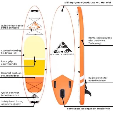 Polar Outdoors by Roc Inflatable Stand Up Paddle Board with Premium SUP Paddle Board Accessories, Wide Stable Design, Non-Slip Comfort Deck for Youth & Adults (Sunrise) - Image 4