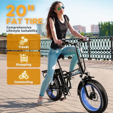 1000W Folding Electric Bike, 48V 20AH Large Removable Battery E Bike, 30+MPH, 60 Miles Max Range, 20" Fat Tire EBike for Adults, Adult Electric Bicycles for Commute Beach Snow,Dark Black - Image 4
