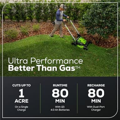 Greenworks 60V 25” Cordless (Self-Propelled) Lawn Mower (LED Lights + Aluminum Handles), 2 x 4.0Ah Batteries and Dual Port Rapid Charger - Image 3