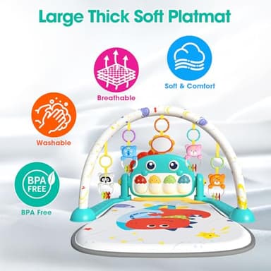 IMAXTOP Baby Play Mat,Funny Tummy Time Mat Toys,Music & Light Kick and Play Piano Mat, Baby Play Gym for Newborn Infant,Baby Activity Center Mat with 5 Sensory Baby Toys 0-6-12 Months Dinosaur Theme - Image 7