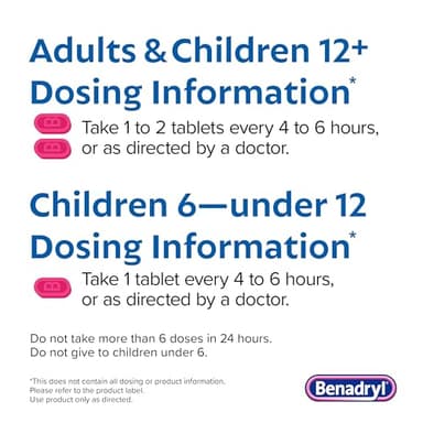 Benadryl Ultratabs Allergy Medicine, 25 mg Diphenhydramine HCl Antihistamine Tablets For Cold & Allergy Relief of Symptoms Like Sneezing, Runny Nose, Itchy Eyes & Throat, Hay Fever, 100 Count Tablets - Image 6