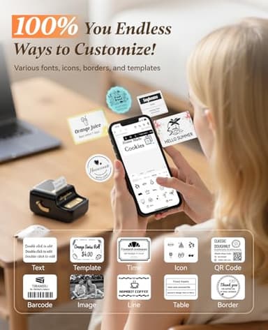 NIIMBOT B21 Inkless Label Maker, Portable Thermal Label Printer for Clothing, Address, Business, Compatible with iOS & Android, with 1 Pack 50x30mm White Label, Black - Image 6