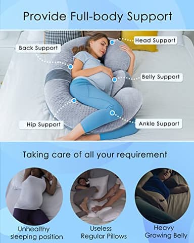 QUEEN ROSE Pregnancy Pillows, E Shaped Full Body Pillow for Sleeping, with Pregnancy Wedge Pillow for Belly Support, 60 Inch Maternity Pillow for Side Sleeper, Grey Velvet - Image 6