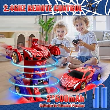 Spider Transform RC Cars Toys with Eye & Underbody Lights, 2.4GHz Remote Control Car One-Button Deformation, Fast 360°Rotation Robot Toys Birthday Gifts for 3 4 5 6 7 8 9 10 Year Old Boys Age 4-7 8-12 - Image 6