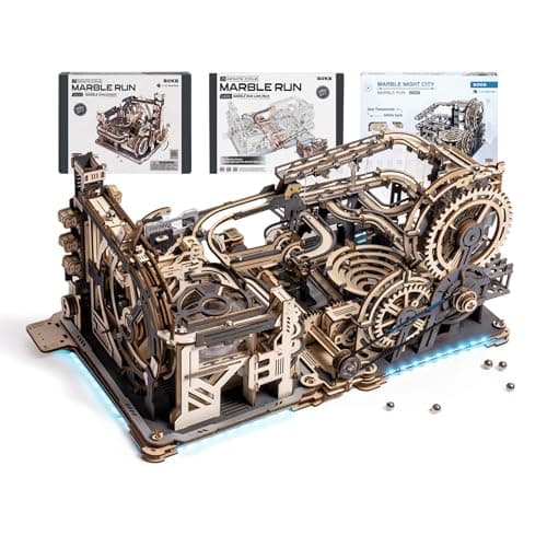 ROKR 3 in 1 Electric Wooden Marble Run, 3D Puzzles for Adults, Wood Model Building Toy Kits, Ideal Gift for Boys and Men - Image 1