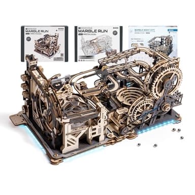 ROKR 3 in 1 Electric Wooden Marble Run, 3D Puzzles for Adults, Wood Model Building Toy Kits, Ideal Gift for Boys and Men - Image 1