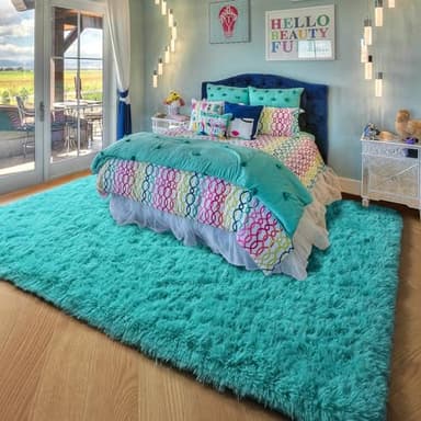 Amdrebio Blue Area Rugs for Bedroom, Fuzzy Fluffy Furry Rug 5x8 for Living Room, Cute Plush Shaggy Carpet for Kids Teen Girls Boys, Baby Light Turquoise Teal Rugs for Nursery Playroom Classroom Dorm - Image 5