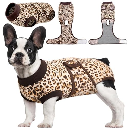 Kuoser Dog Recovery Suit Female, Soft Puppy Surgery Suit, Dog Recovery Suit After Surgery, Post-Op Onesie for Female & Male Dogs, Soft Protective Wear, BrownLeopard S - Image 1