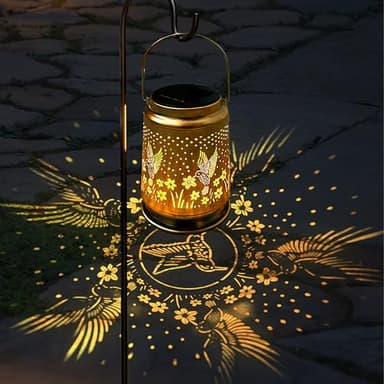 KY&BOSAM Solar Lanterns Outdoor Waterproof Hummingbird Garden Decor Birthday Gifts for Women Mom Grandma Hanging Solar Lights Outdoor Metal LED Lantern Outside for Yard Patio Backyard Porch Pathway - Image 7