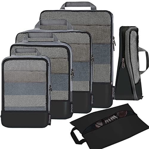 BAGAIL 4 Set/6 Set/8 Set Compression Packing Cubes Travel Accessories Expandable Packing Organizers (Half Mesh, 6-Black) - Image 1