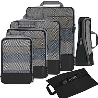 BAGAIL 4 Set/6 Set/8 Set Compression Packing Cubes Travel Accessories Expandable Packing Organizers (Half Mesh, 6-Black) - Image 1