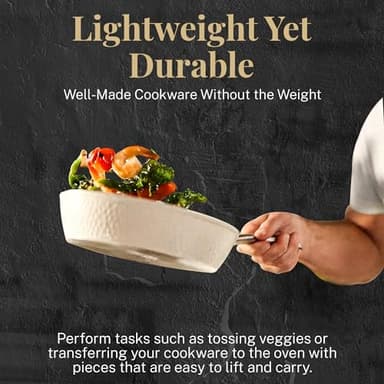 Gotham Steel Hammered 15Pcs Ceramic Cookware Set Nonstick, Induction Pots and Pans Set Non Stick with Bakeware Set & Steamer for Cooking, Non Toxic PFOA PFOS Free, Oven & Dishwasher Safe, Cream White - Image 7