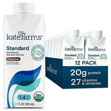 KATE FARMS Organic 1.4 High Calorie Nutrition Shake, Chocolate, 20g Protein, 27 Vitamins and Minerals, Meal Replacement, 11 oz (12 Pack) - Image 1