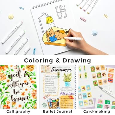 Ohuhu Markers for Adult Coloring Books No Bleeding 60 Colors Water-based Dual Tips Coloring Markers for Kids Adults Beginners Drawing Pens for Journaling Lettering (Brush & Chisel) - Image 6
