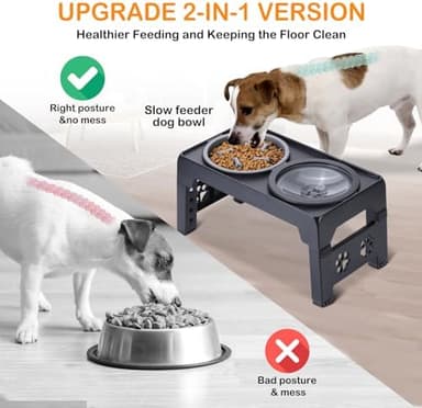 Elevated Dog Bowls, Raised Dog Bowl with 2 Stainless Steel Dog Food Bowls, Dog Bowls Stand Adjusts to 5 Heights 2.95", 8.46", 9.65", 10.82", 12.01" for Small Medium Large Dogs Cats Pets,Black - Image 6