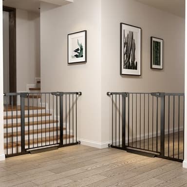 Cumbor 2 Pack 29.7-51.5" Baby Gate Extra Wide, Easy Walk Thru Dog Gate for The House, Auto Close Safety Pet Gates for Stairs, Doorways, Child Gate with Door,Black, Mom's Choice Awards Winner - Image 2