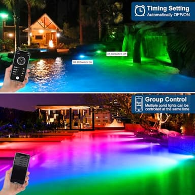 T-SUNUS 6-in-1 Color Changing Underwater Pond Light, IP68 Waterproof LED Fountain Lights with Bluetooth APP Control, RGB Submersible Landscape Spotlights for Aquariums Waterfalls Fountains Fish Tanks - Image 4