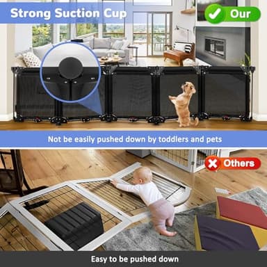 100" Extra Wide Freestanding Dog Gates with Strong Suction Cup No Drilling 24" Tall Step Over Pet Gates for Doorway 5 Panel Foldable Mesh Baby Gate for Dogs Indoor Dog Playpen Puppy Barrier (Black) - Image 3